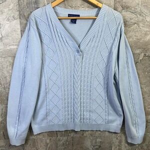 Baby blue Karen Scott cable knit button up sweater Woman's XL #cableknit